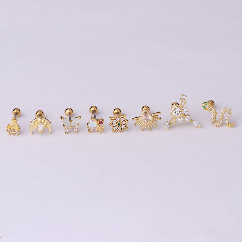 Khuyên Tai Dạng Đinh Ốc B0001 113 20G Bằng Thép Không Gỉ Nhiều Màu Sắc Zircon Phong Cách Nhật Hàn Thời Trang