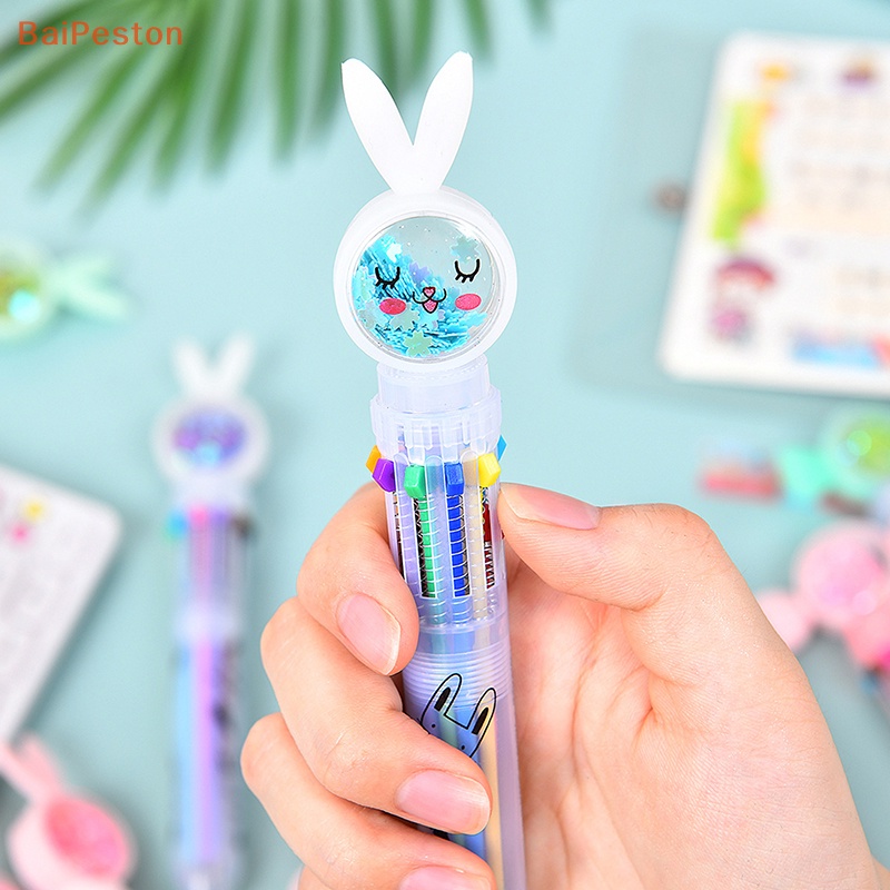 Bút Bi 10 Màu Trong Suốt Đính Kim Sa Lấp Lánh Dễ Thương