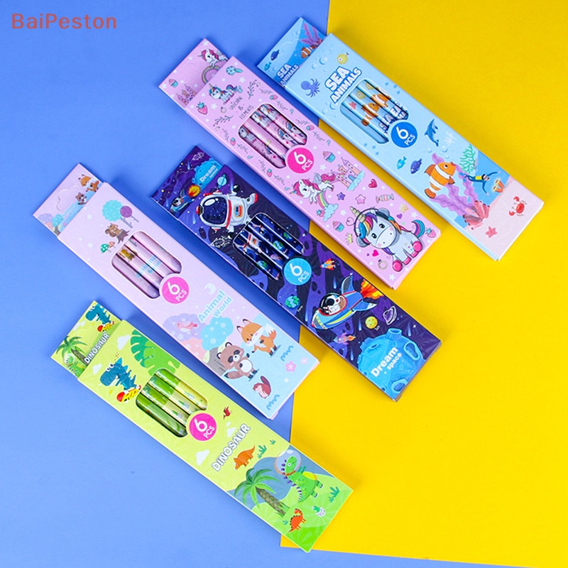 Hộp 6 Bút Chì Hb In Họa Tiết Hoạt Hình Dễ Thương Phong Cách Hàn Quốc Cho Bé