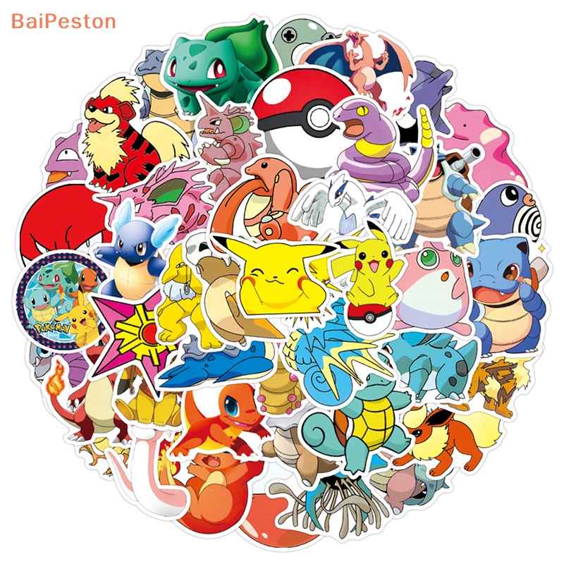 Bộ 50 Sticker Dán Họa Tiết Hoạt Hình Pokemon Dễ Thương Bắt Mắt