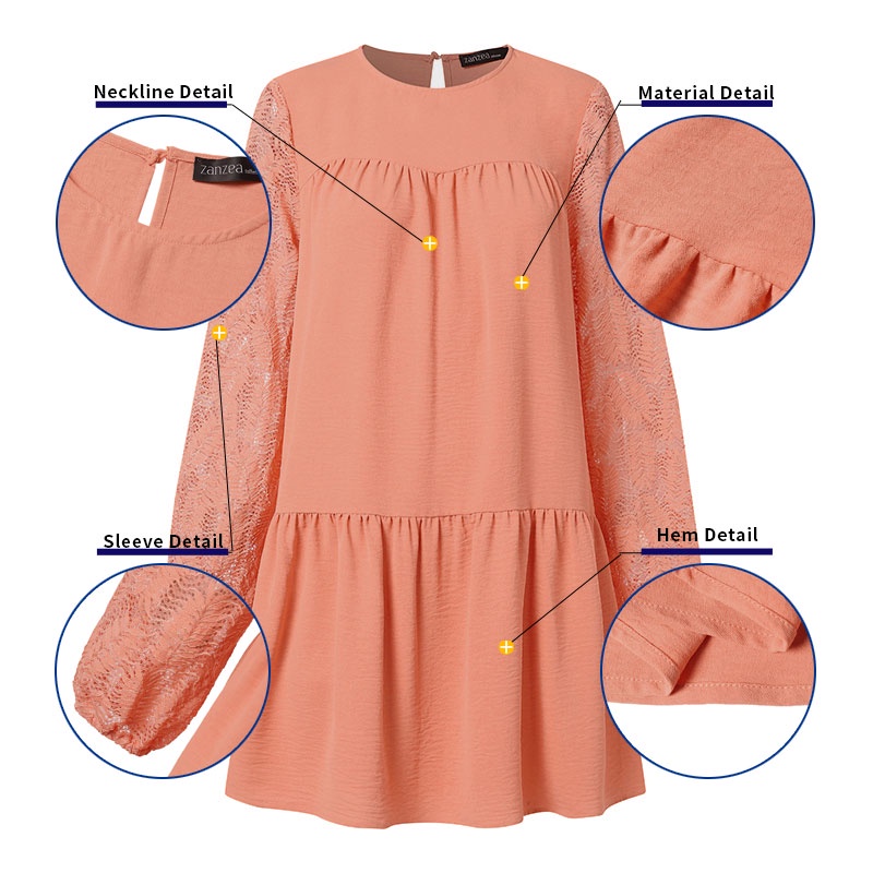 Zanzea Áo Nữ Tay Dài Phồng Phối Ren Thời Trang