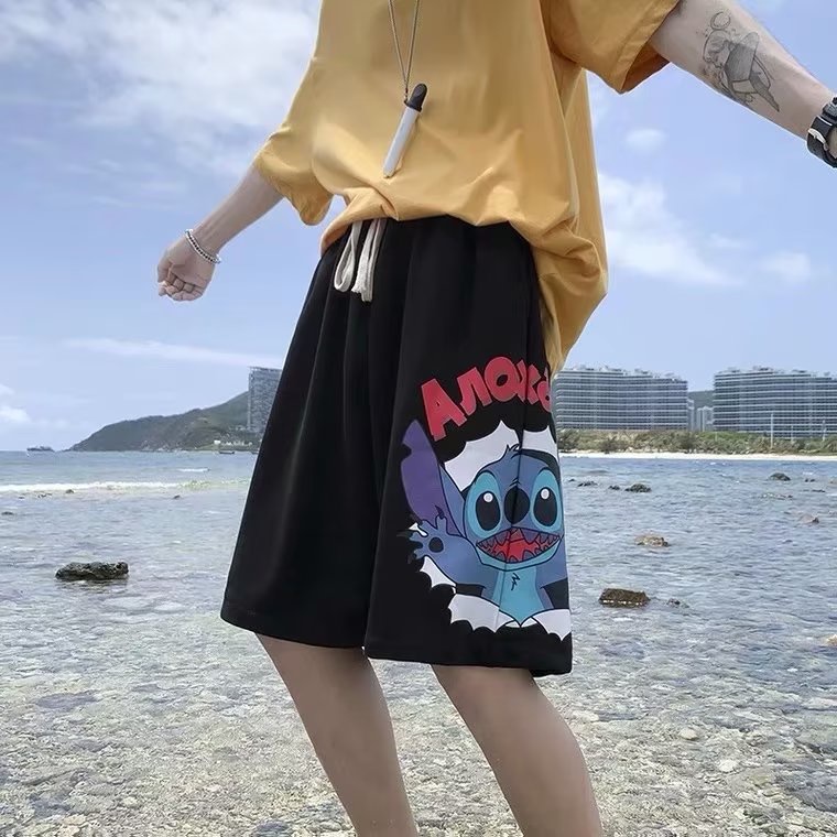 Quần Short Dây Rút Dáng Rộng In Họa Tiết Hoạt Hình Phong Cách Nhật Bản Thời Trang Mùa Hè Cho Cặp Đôi