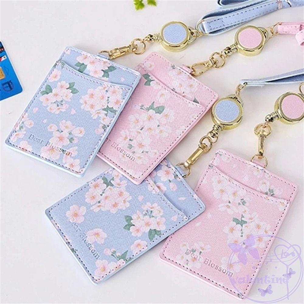 Vỏ Bọc Thẻ Xe Buýt Kèm Dây Đeo Họa Tiết Hoa Anh Đào Dễ Thương