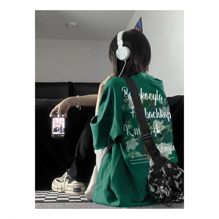 Áo Thun 100% Cotton Tay Ngắn Cổ Tròn In Họa Tiết Phong Cách Hàn Quốc Cho Nữ