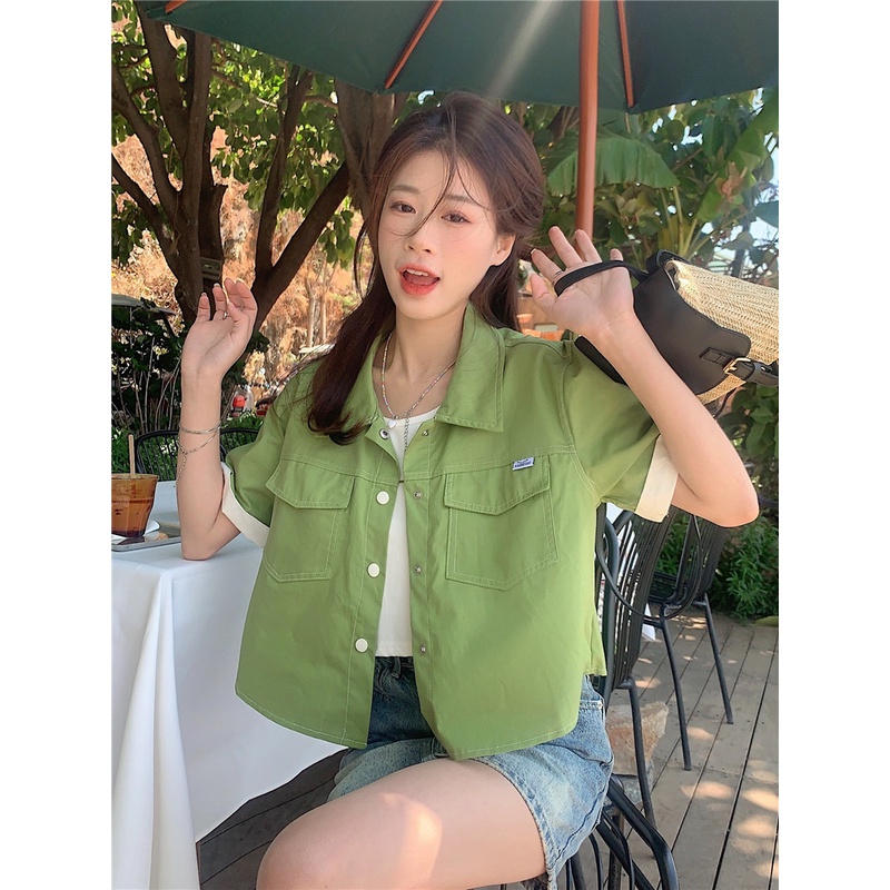 Áo Kiểu Tay Ngắn Dáng Rộng Màu Sắc Thời Trang Mùa Hè Phong Cách Hàn Quốc Cho Nữ