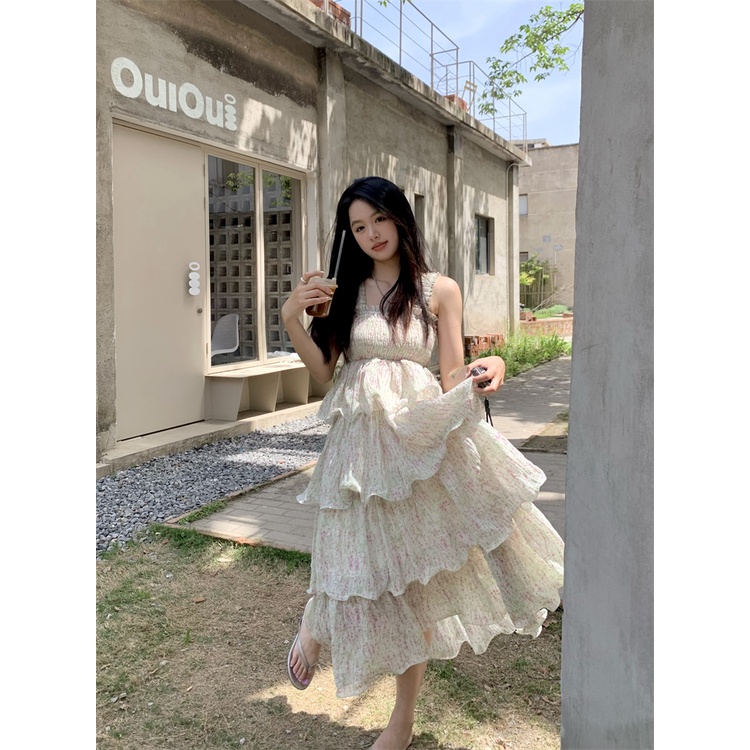 「Nonfatgirl」Đầm Hoa Hai Dây Dáng Dài Siêu Nặng Thời Trang Mùa Hè Ngọt Ngào Cho Nữ