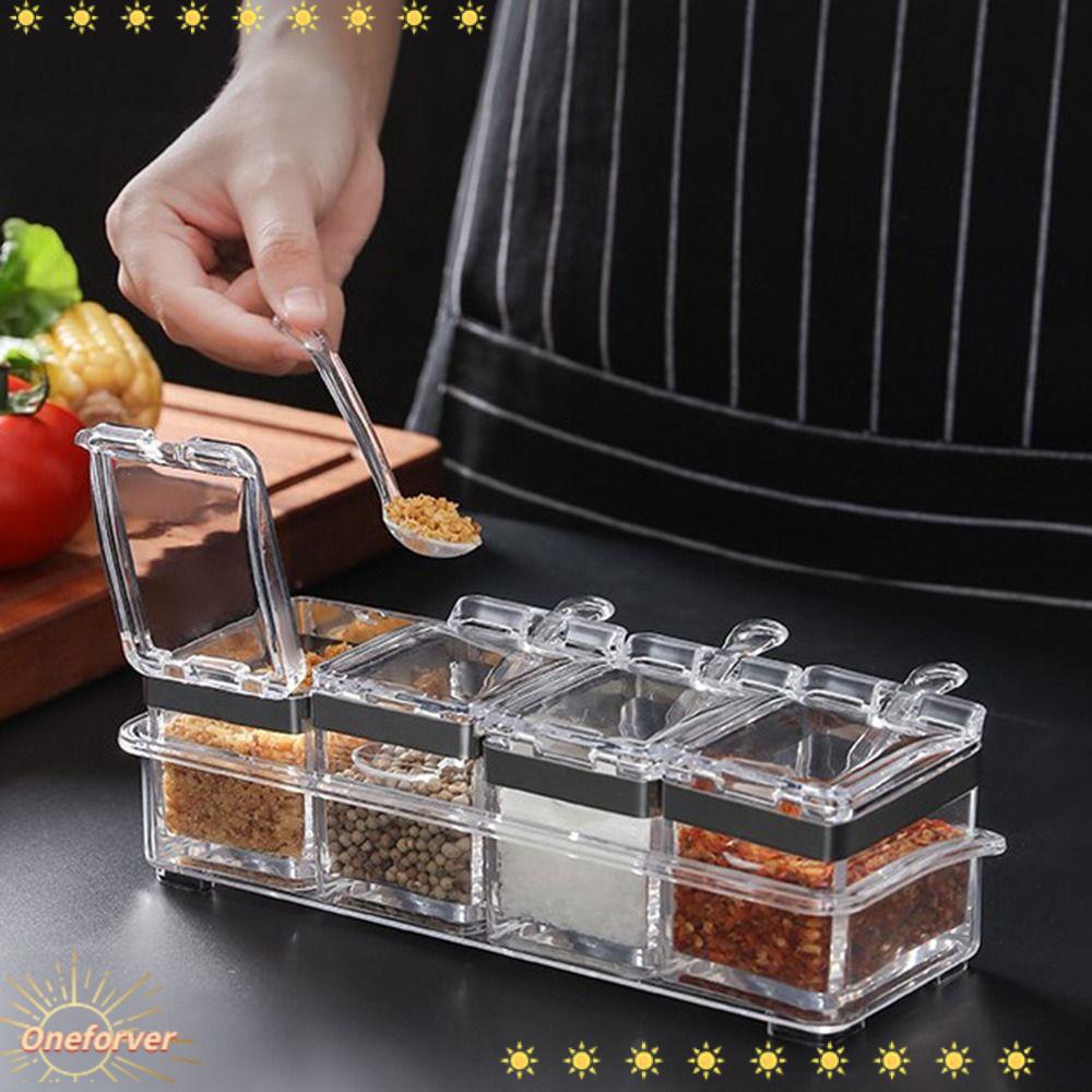 Bộ 4 Hũ Đựng Gia Vị Bằng Acrylic Có Nắp Đậy Tiện Dụng