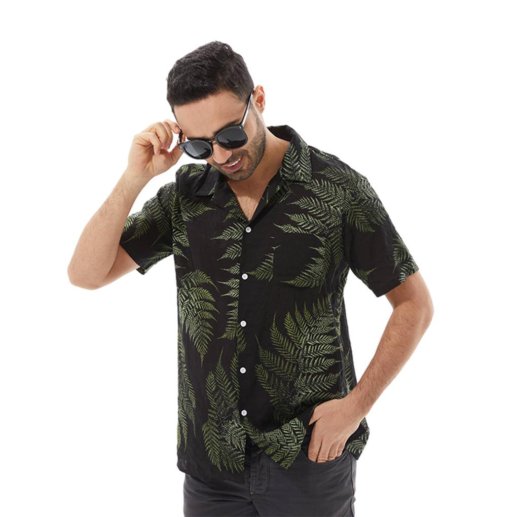 Áo Sơ Mi Tay Ngắn Dáng Rộng In Họa Tiết Lá Nhiệt Đới Đơn Giản Khô Nhanh Phong Cách Hawaii Cổ Điển