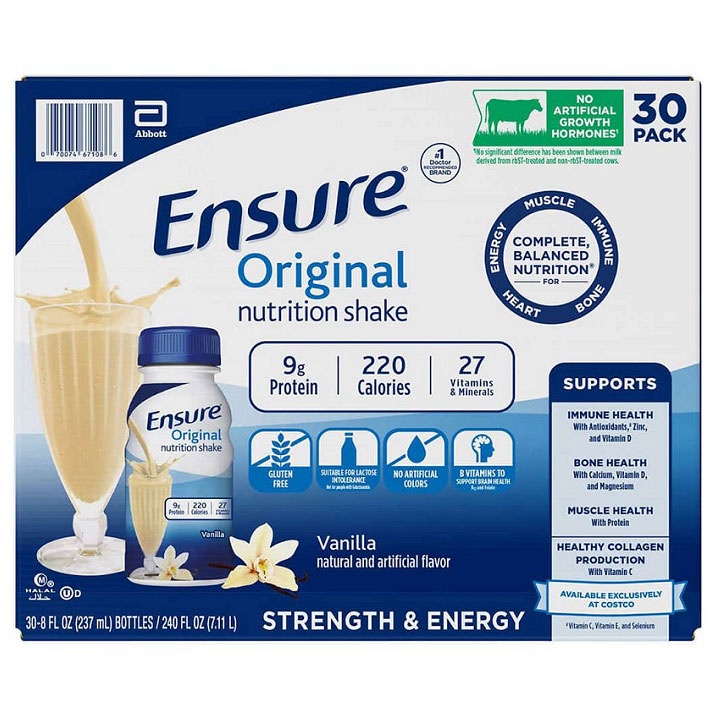 Thùng 30 chai sữa Ensure nước Original Nutrition Shake hương vanilla 237ml của Mỹ
