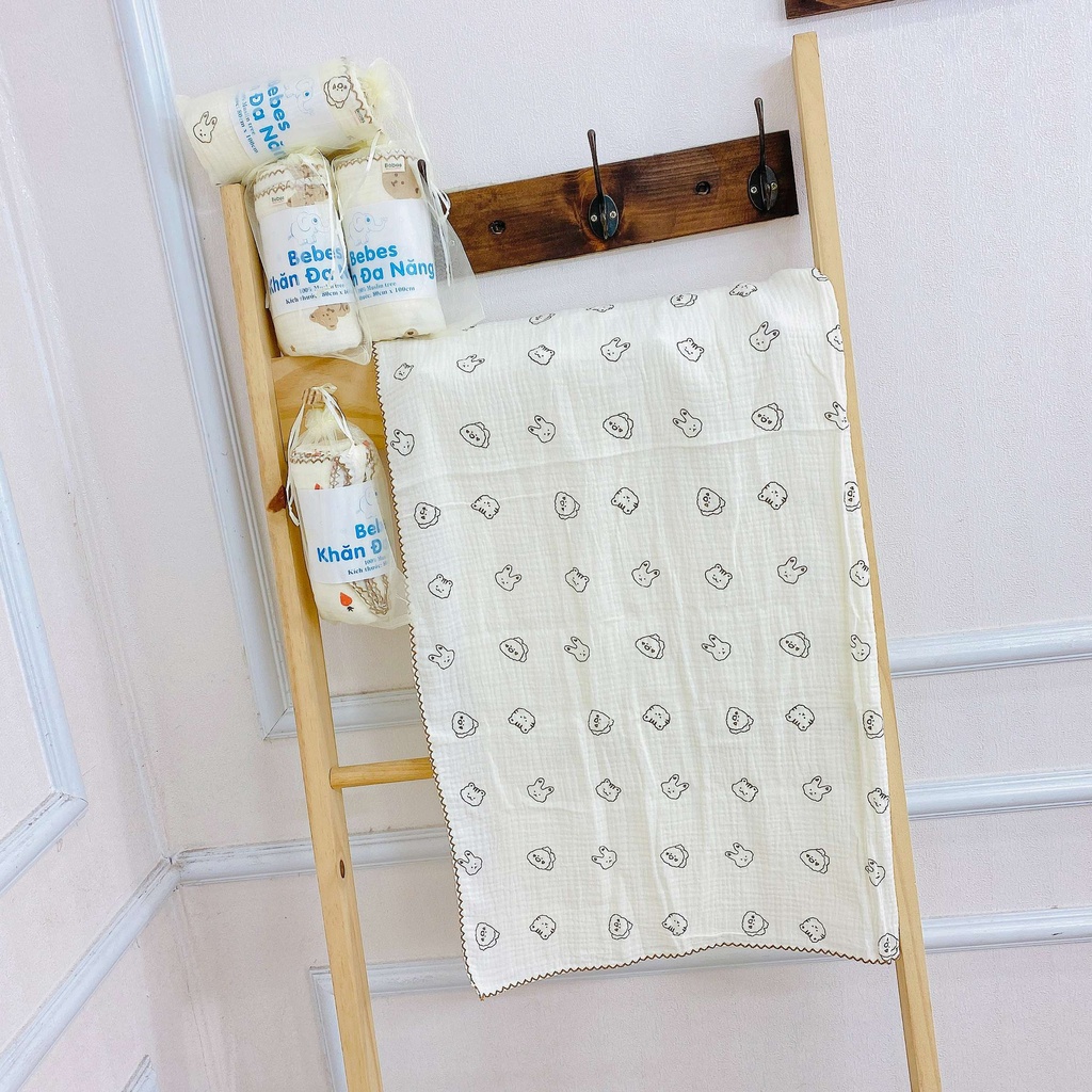 Khăn Bebes May Viền 2 lớp vải muslin cao cấp 80x100cm cho bé dùng làm khăn tắm, khăn quấn CarynShop