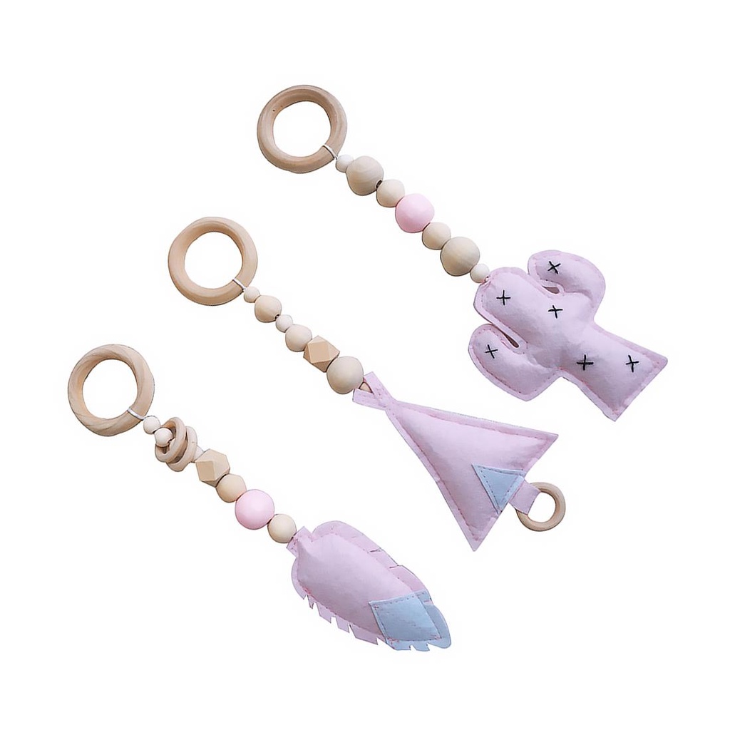 Set 3 Đồ Chơi Treo Xe Đẩy Em Bé Bằng Gỗ Phong Cách Bắc Âu