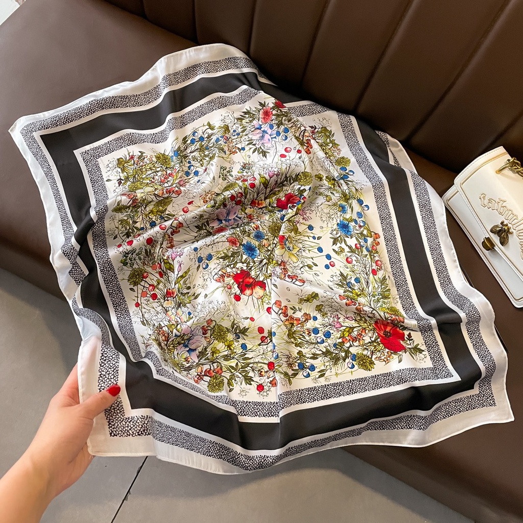 Khăn Quàng Cổ Vuông 70CM (27.55inch) In Họa Tiết Hoa Bằng Lụa Cho Nữ