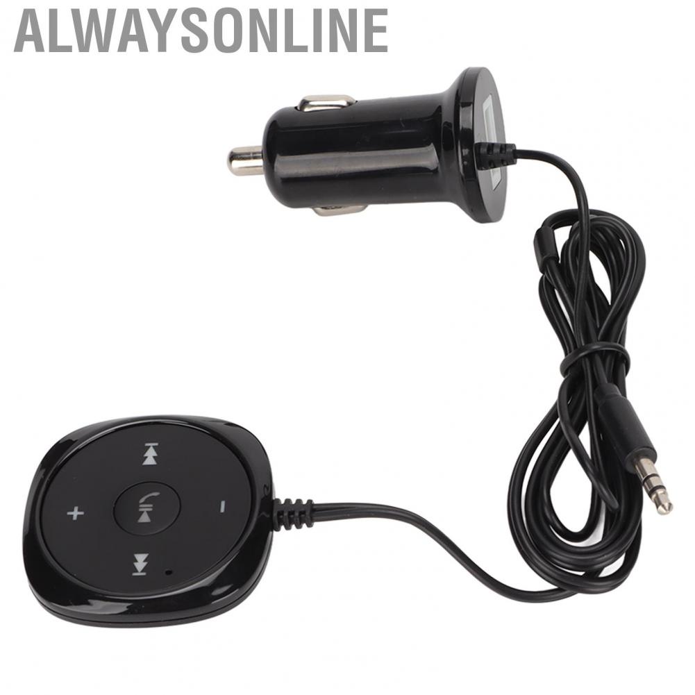 Alwaysonline Car 5.0 Audio Receiver Handsfree Calling 5V 2.1A USB Charging Port for Cars with 3.5mm AUX Input