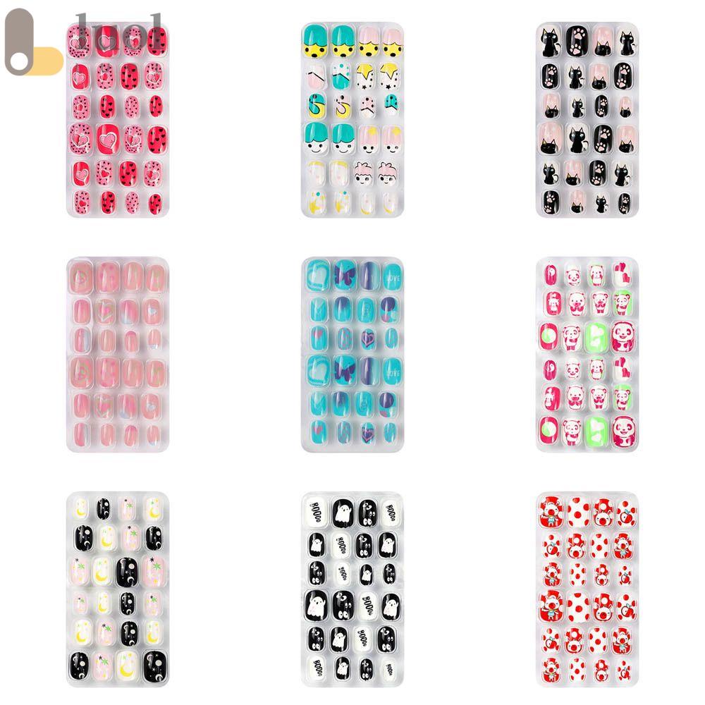 Set 24 Móng Tay Giả Hình Vuông Ngắn Dạng Nhấn Trang Trí Thời Trang