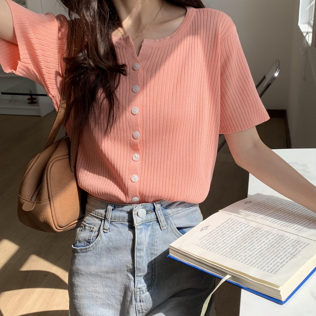 Áo Khoác Cardigan Dệt Kim Cổ Chữ V Dáng Ngắn Thời Trang Mùa Hè Mới Cho Nữ