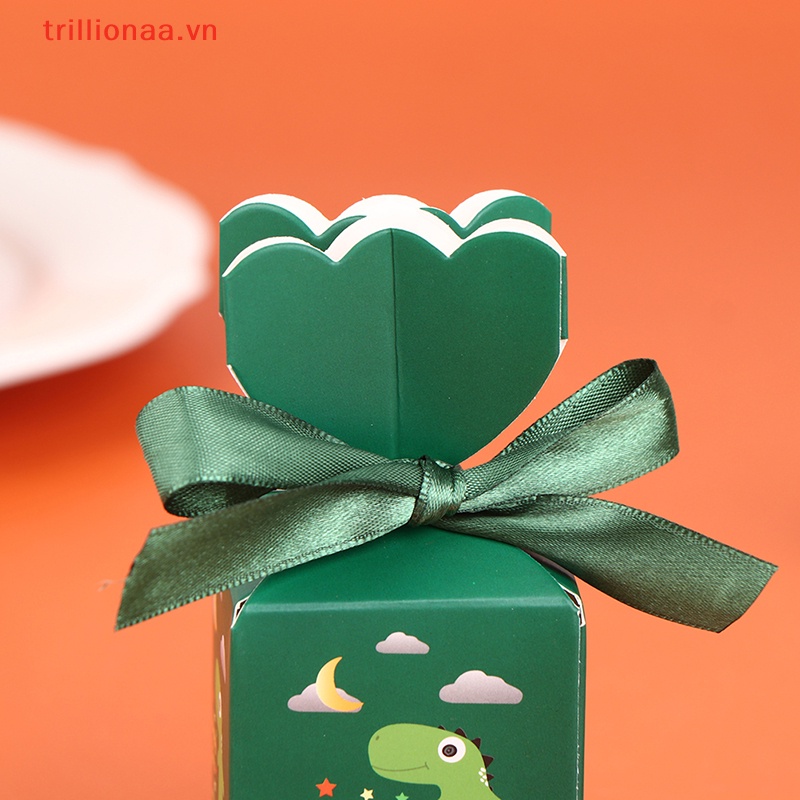 Bộ 10 Hộp Đựng Kẹo Hình Khủng Long Có Ruy Băng