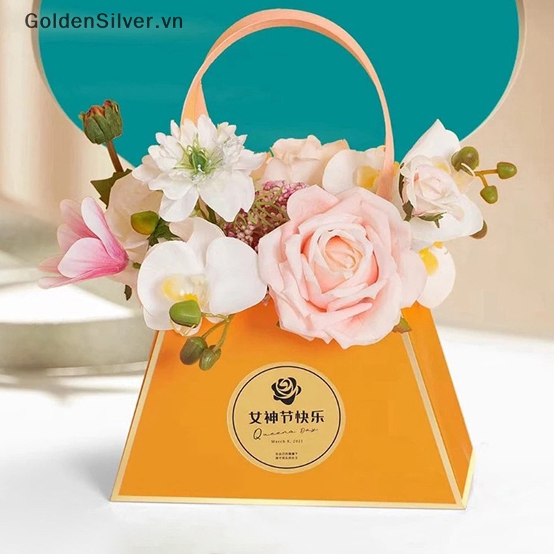 Hộp Giấy Gói Hoa Hồng Màu Vàng Bạc Di Động Tiện Dụng