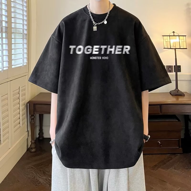 Áo Thun Tay Ngắn Dáng Rộng In Chữ Màu Xanh navy Thoải Mái Thời Trang Mùa Hè Cho Nam Size M-5XL