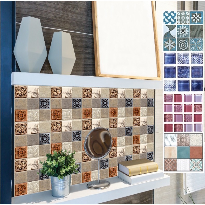 Miếng Dán Tường / Kính Gạch 3D DIY Tự Dính Chống Nước Trang Trí Nhà Tắm