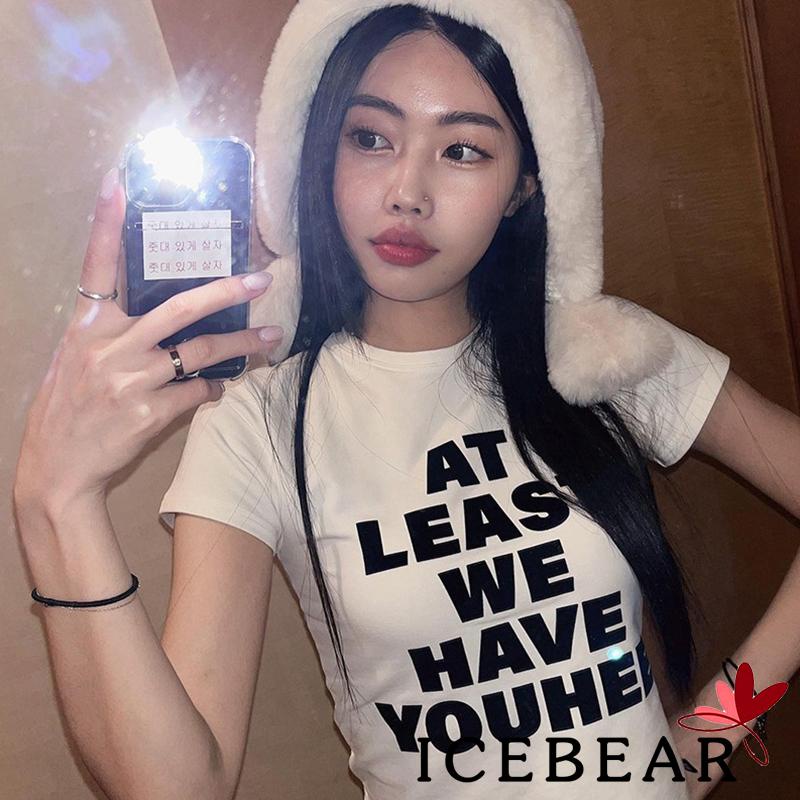 Áo Thun Nữ Ngắn Tay Cổ Tròn In Chữ Phong Cách Đường Phố