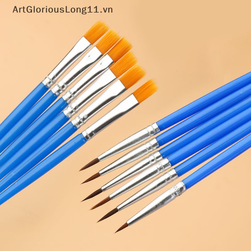 Set 10 Cọ Vẽ Tranh Màu Nước / Dầu Đầu Nhọn Đầu Dẹt Bằng Sợi Nylon