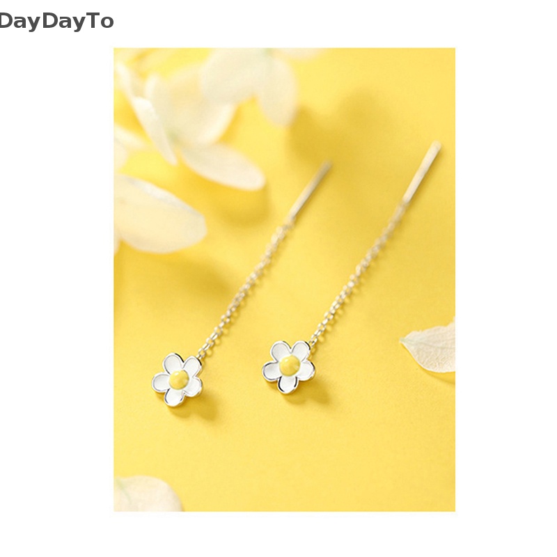 Bông Tai Mạ Bạc 925 Hình Hoa Hướng Dương Phối Dây Xích Tua Rua Thời Trang Cho Nữ