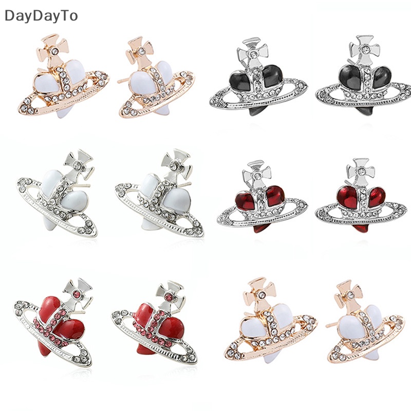 1 Đôi Khuyên Tai Hình Trái Tim Hành Tinh Đính Đá Pha Lê Thời Trang Cho Nữ