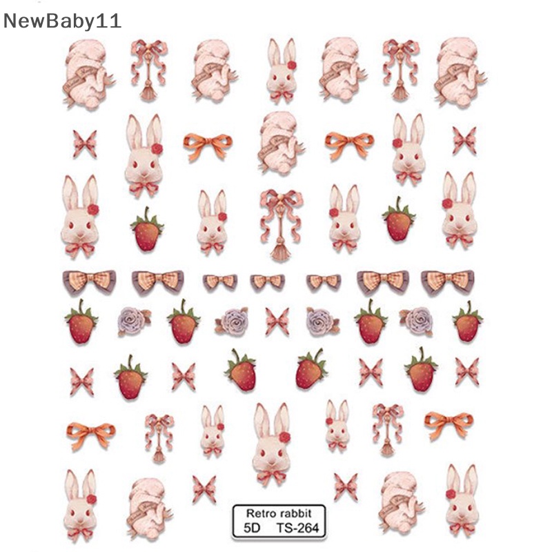 Miếng Dán Trang Trí Móng Tay 5D Hình Thỏ Dễ Thương