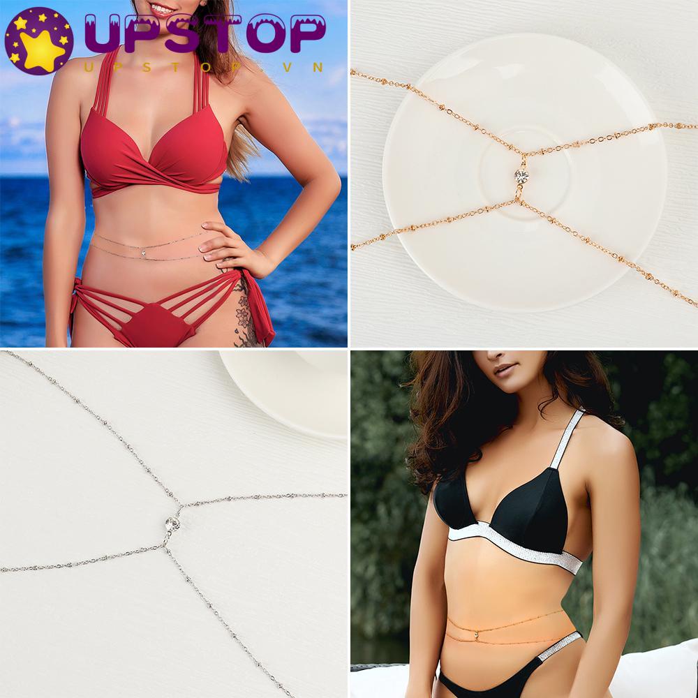 Dây Chuyền Bodychain Hai Lớp Đính Hạt Đồng Đơn Giản