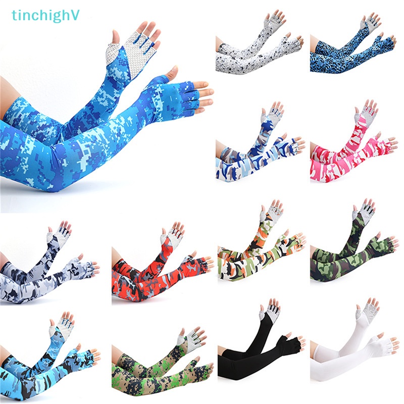 Găng Cánh Tay Nửa Ngón Bằng Lụa Lạnh Chống Trượt Họa Tiết Rằn Ri Cho Nam