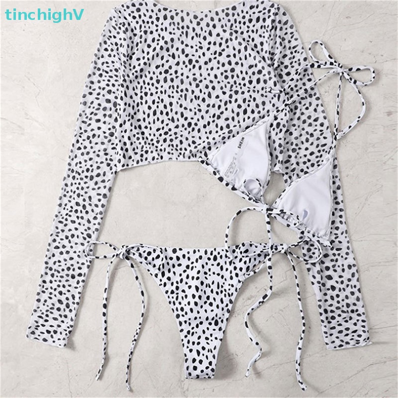 [TinchighV] Bộ Đồ Bơi bikini 3 Mảnh Tay Dài In Họa Tiết Da Báo