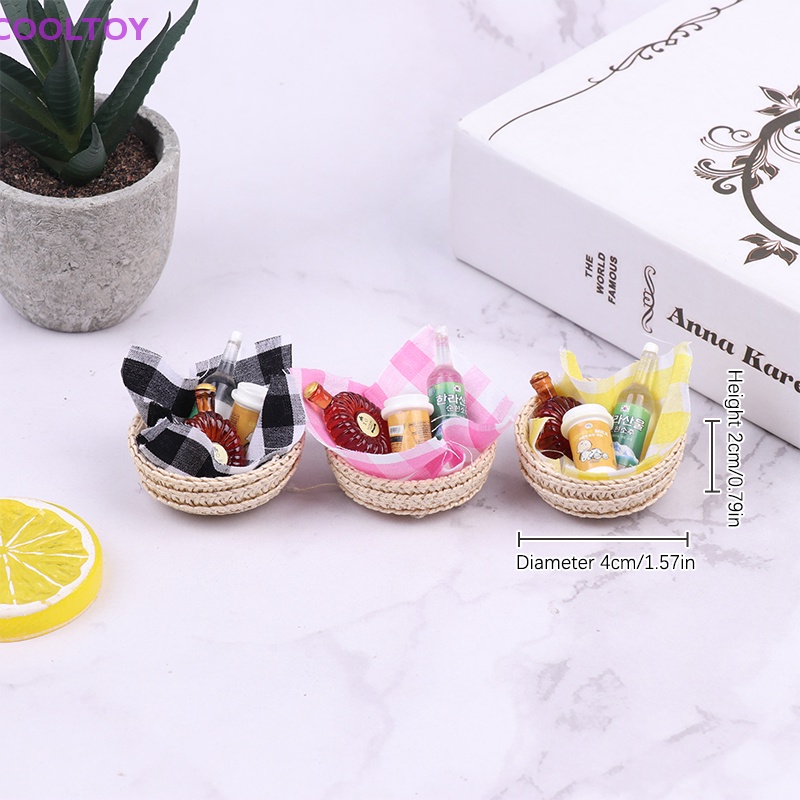 Set Giỏ Đan Đựng Chai Rượu Vang Trang Trí Nhà Búp Bê Tỷ Lệ 1 / 12