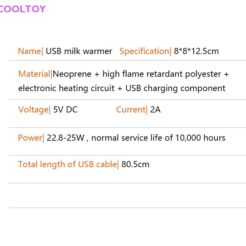 Cooltoy Túi Hâm Nóng Bình Sữa Cho Trẻ Sơ Sinh Cổng USB Cách Nhiệt An Toàn Cho Du Lịch Ngoài Trời