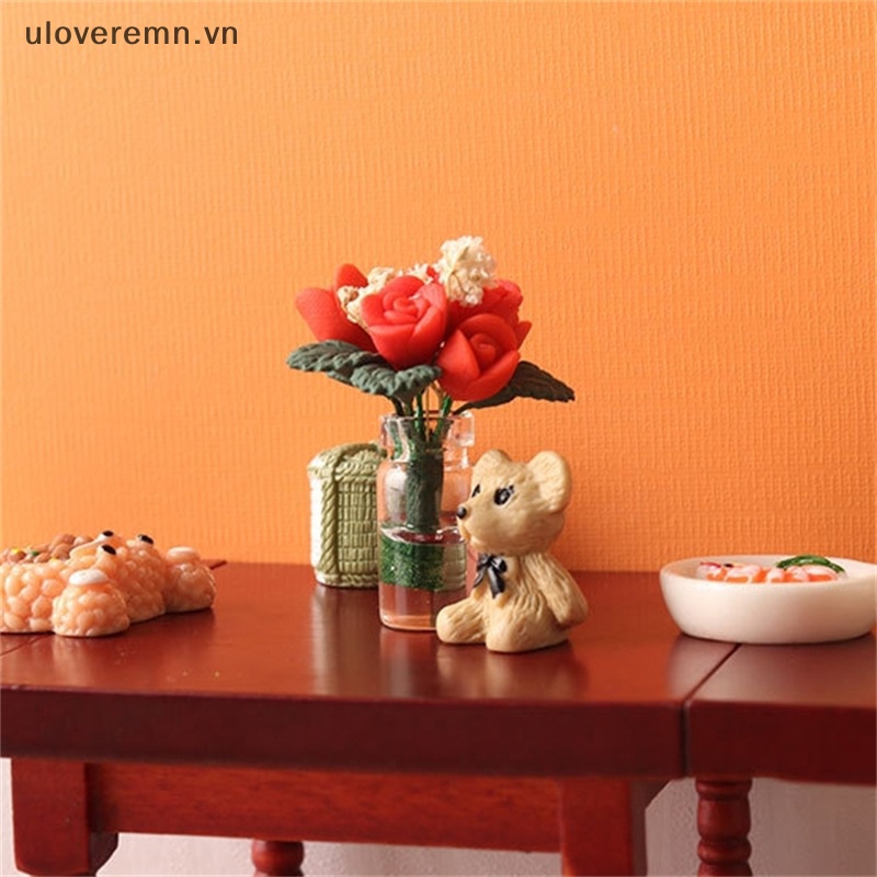 1 Bình Hoa Hồng Giả Trang Trí Nhà Búp Bê Tỉ Lệ 1: 12