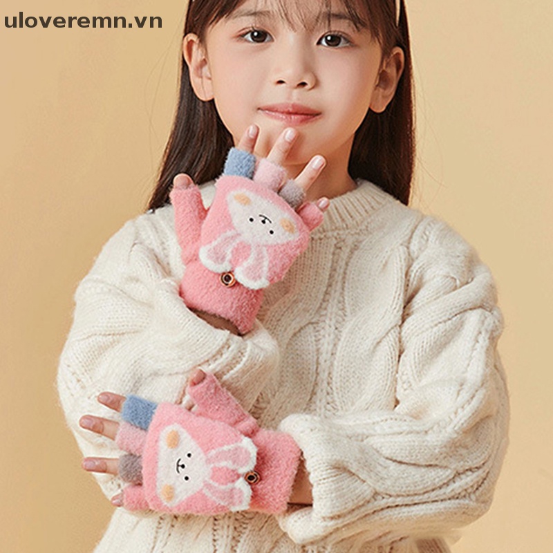 Găng Tay Hở Ngón Mềm Mại Dày Dặn Giữ Ấm Mùa Đông Cho Bé