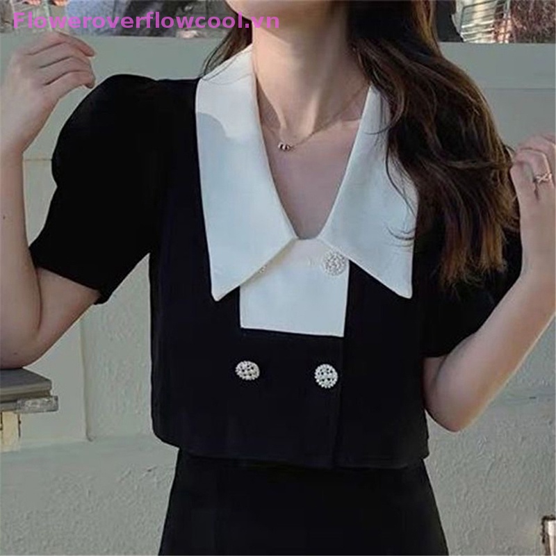 Fofc Áo Sơ Mi Tay Phồng Màu Đen Kiểu Pháp Thanh Lịch Dành Cho Nữ