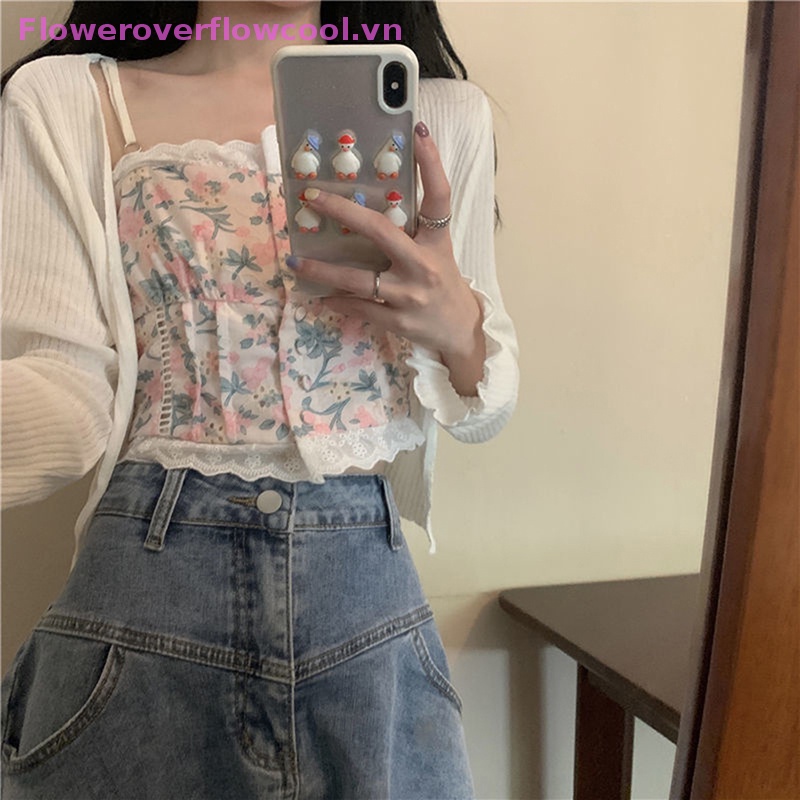Áo Croptop Sát Nách Dáng Ôm In Họa Tiết Hoa Thời Trang Mùa Hè Xinh Xắn Cho Nữ
