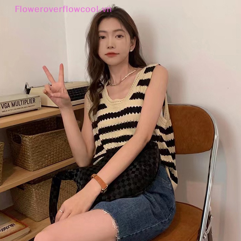 Áo Dệt Kim Sát Nách Dáng Rộng Họa Tiết Kẻ Sọc Thời Trang Mùa Hè Cho Nữ