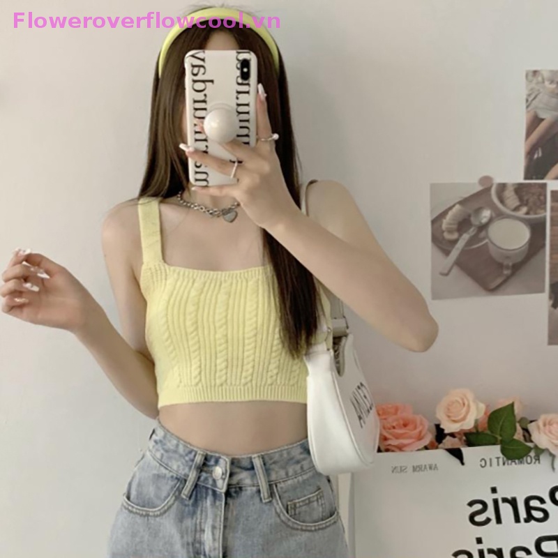 Áo Croptop Dệt Kim Không Tay Dáng Ôm Màu Sắc Ngọt Ngào Thời Trang Mùa Hè Cho Nữ