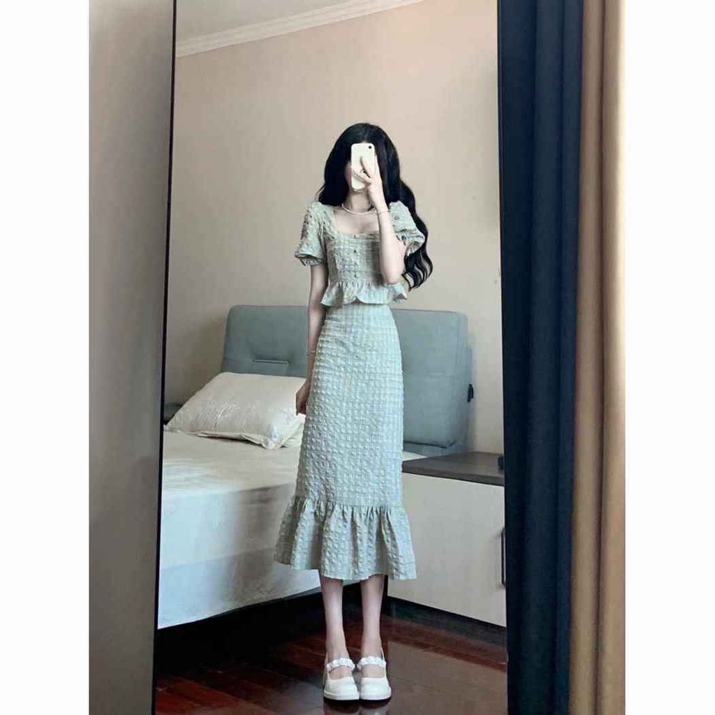 Set Áo Và Chân Váy Chữ a Họa Tiết Sọc Caro Phong Cách Retro Thời Trang Cho Nữ