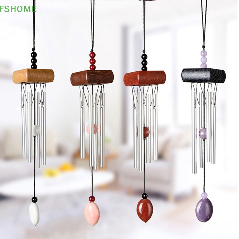 Chuông Gió Bằng Gỗ Với 4 Ống Kim Loại Và Kim Loại Treo Trang Trí Ngoài Trời Mới