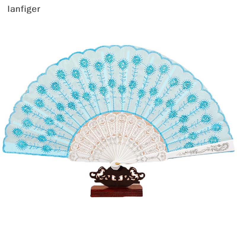 Quạt Múa Cầm Tay Bằng Nhựa Họa Tiết Chim Công Đính Sequin Lấp Lánh