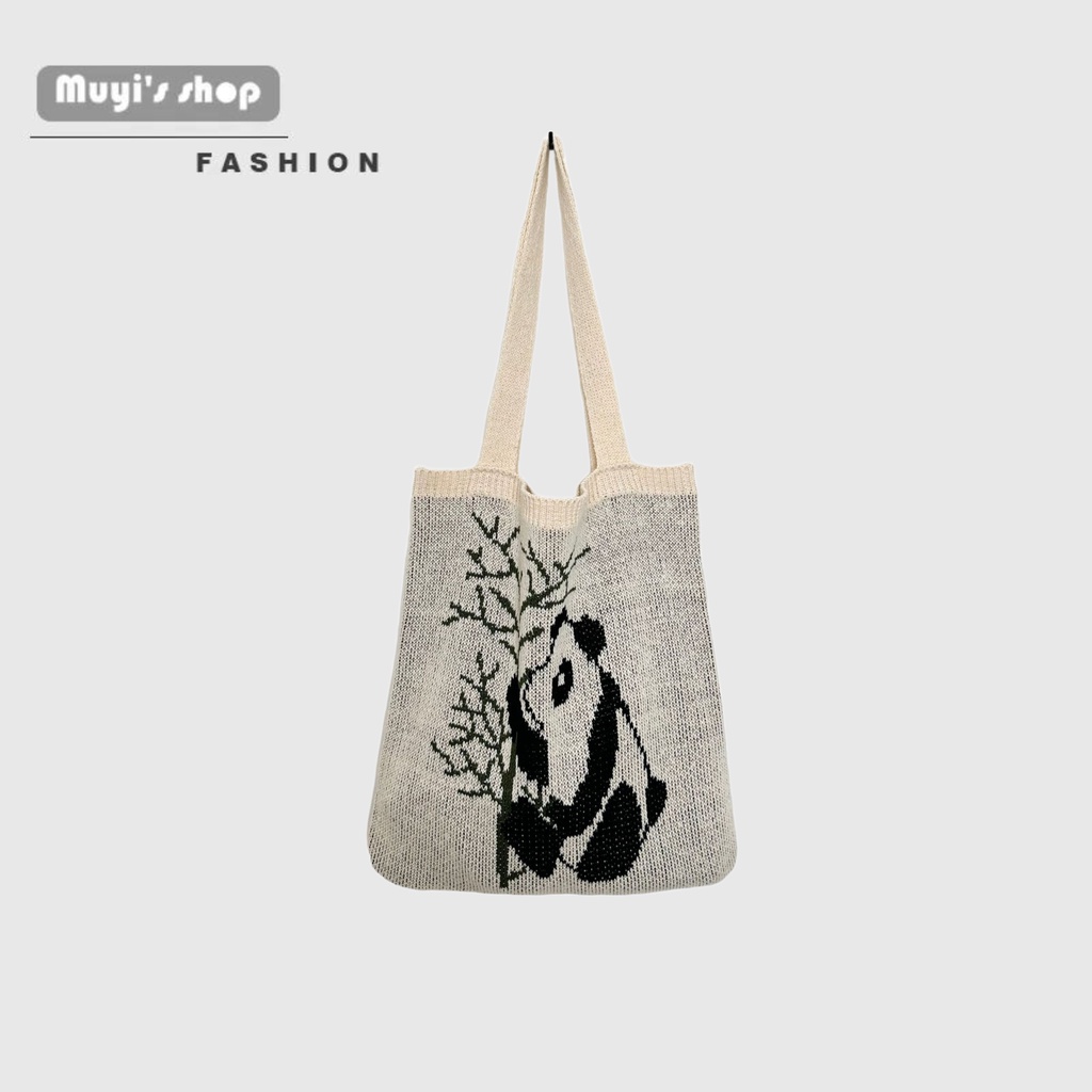 Túi Xách Đan Len Họa Tiết Gấu Trúc Thời Trang Mới