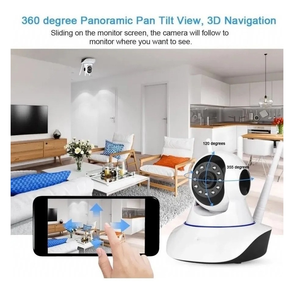 Camera 3 Ăng Ten Wifi Xoay 360 Độ ° Máy Theo Dõi Giọng Nói Thông Minh 720p App