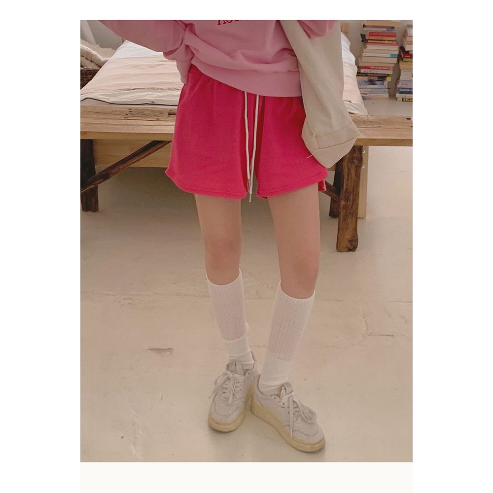 Quần Short Nữ Ống Rộng Lưng Cao Màu Hồng Đỏ Mới