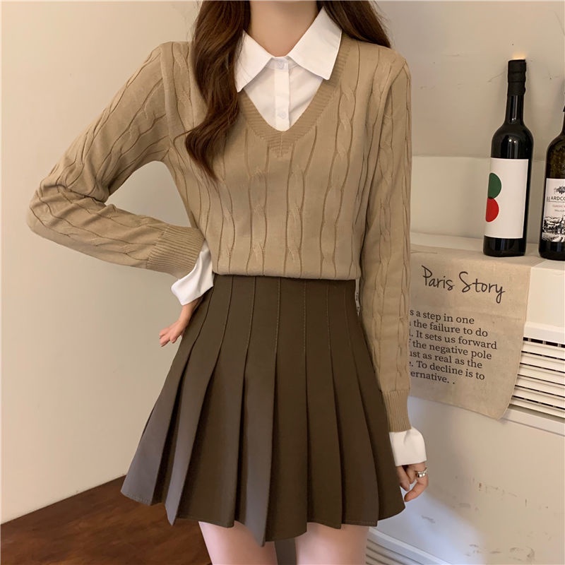 Áo Sweater Dài Tay Giả Hai Lớp Thiết Kế Mới Thời Trang Dành Cho Nữ