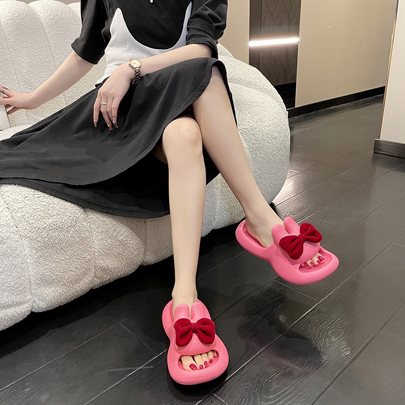 Dép Sandal Đế Dày Đính Nơ Màu Kẹo Ngọt Dễ Thương Cho Nữ