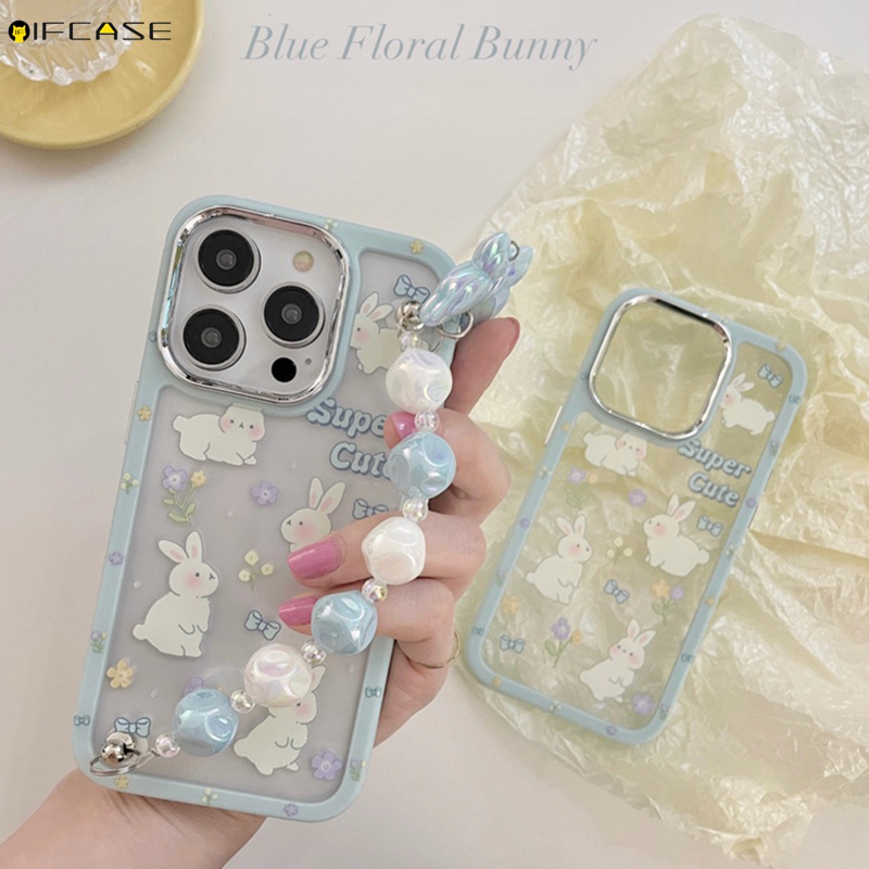 Ốp Điện Thoại Hình Thỏ Hoa Bướm 3D Lấp Lánh Gắn Dây Đeo Tay Cho iPhone 14 13 12 Pro Max 11