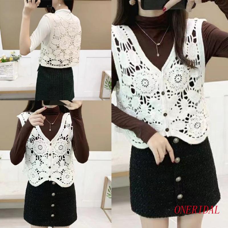 Áo Khoác Dệt Kim Không Tay Dáng Rộng Cài Nút Họa Tiết Hoa Thời Trang Mùa Thu Cho Nữ Thẻ