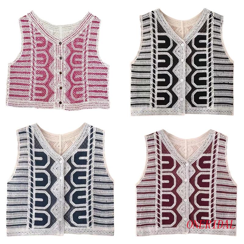 Áo Croptop Sát Nách Cài Nút Họa Tiết Hình Học Thời Trang Cho Nữ